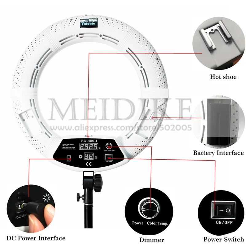 Yidoblo 96W Ring Light FD-480 Pro Beauty Studio LED Ring