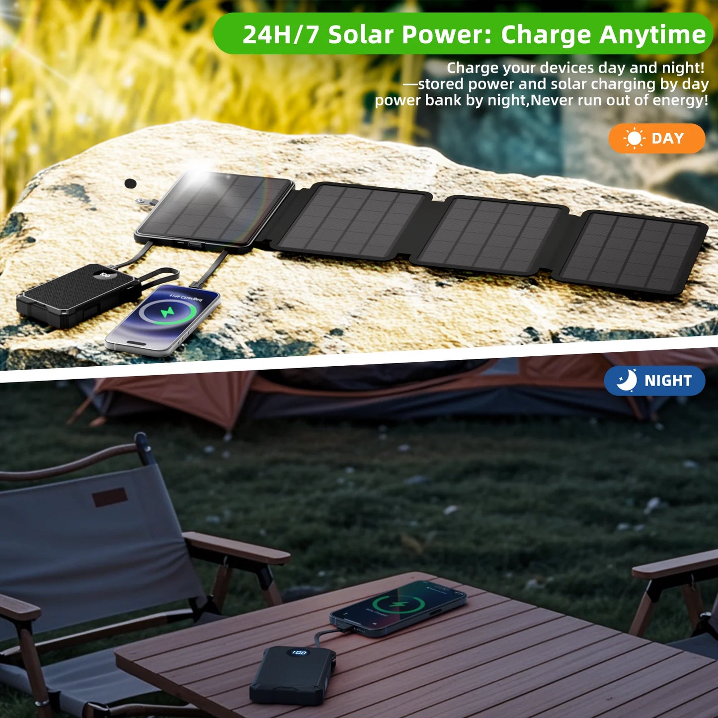 15W Magnetic Wireless 10000mAh Solar Power Bank