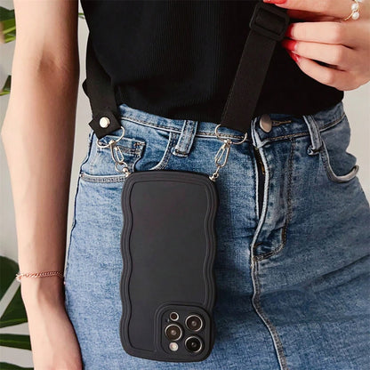 Luxury Solid Color Crossbody Lanyard Wave Silicone Phone Case