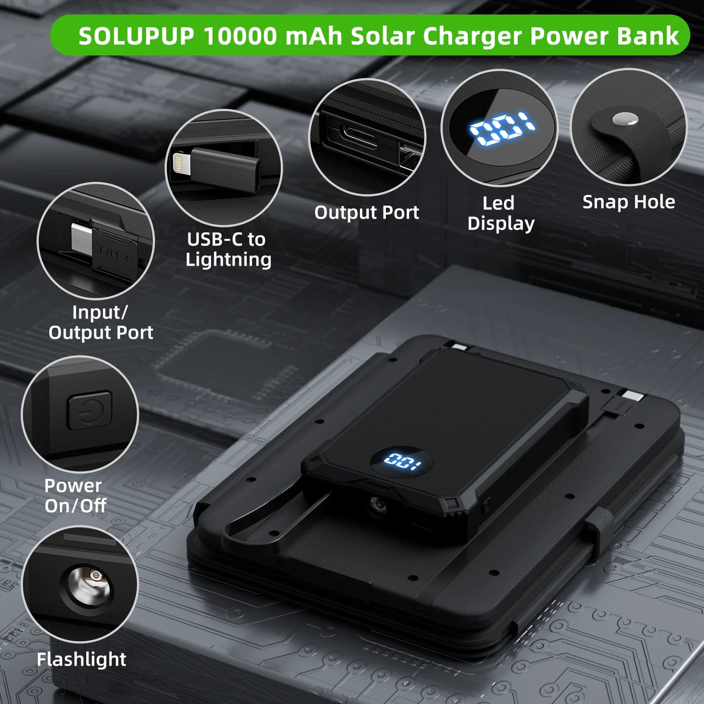 15W Magnetic Wireless 10000mAh Solar Power Bank