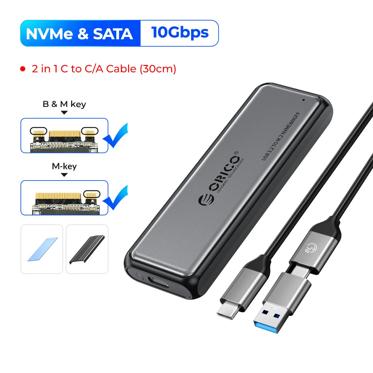 ORICO NVMe SATA Aluminum M.2 SSD Enclosure