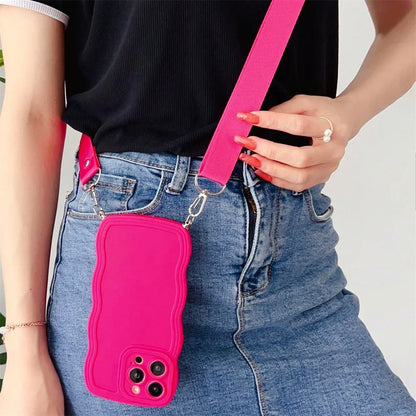 Luxury Solid Color Crossbody Lanyard Wave Silicone Phone Case