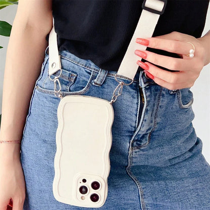 Luxury Solid Color Crossbody Lanyard Wave Silicone Phone Case