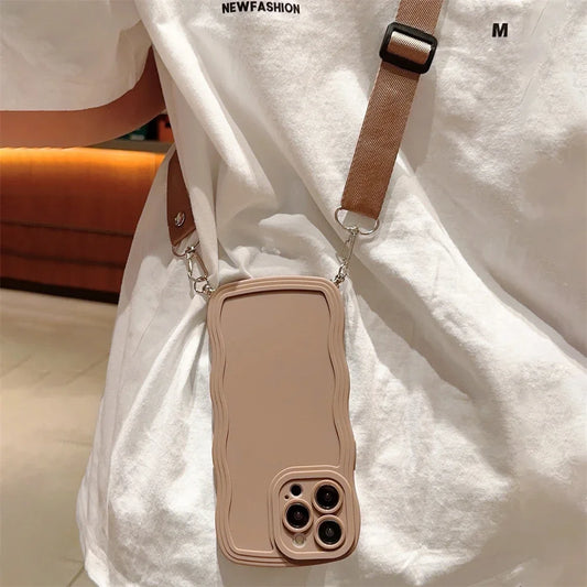 Luxury Solid Color Crossbody Lanyard Wave Silicone Phone Case