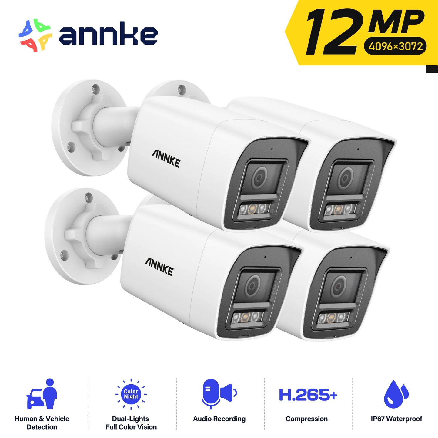 ANNKE 12MP 4PCS Outdoor Smart Dual Light PoE Security Camera