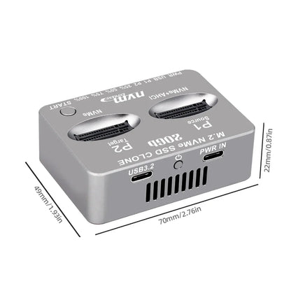 Dual-Bay M.2 NVME SSD Clone USB3.2 Type C External Hard Disk