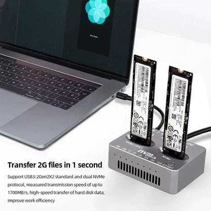 Dual-Bay M.2 NVME SSD Clone USB3.2 Type C External Hard Disk