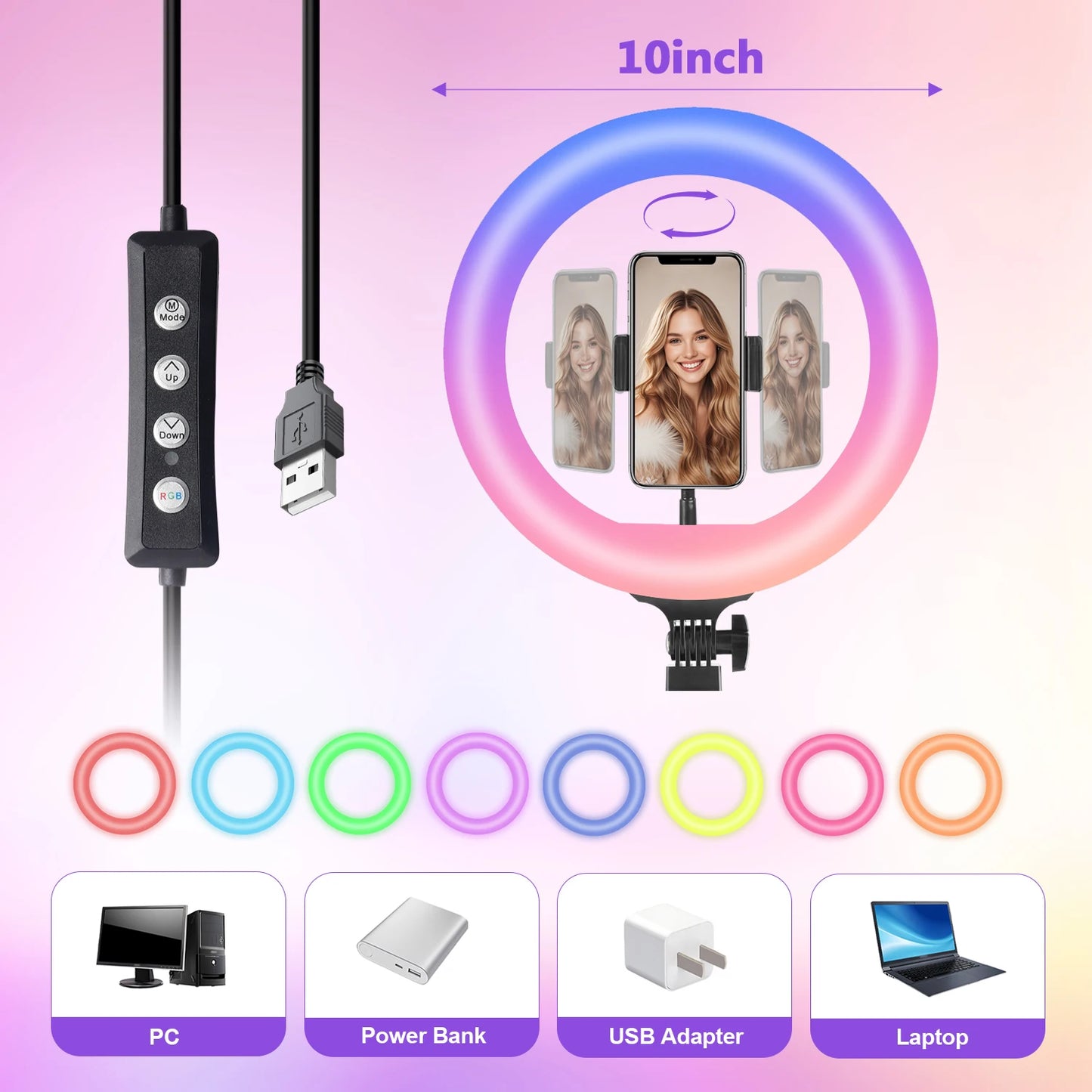 Adjustable 10" RGB Ring Light