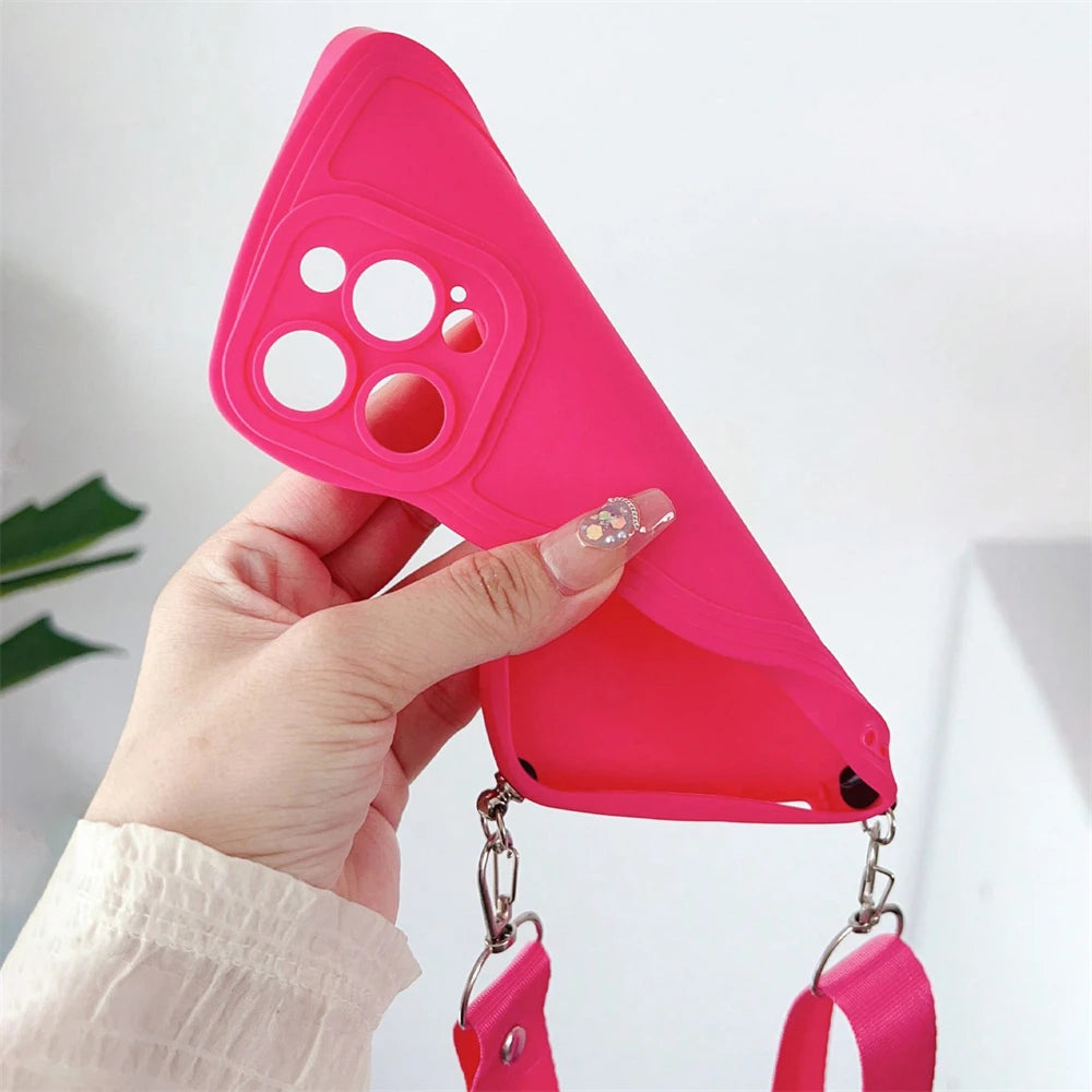 Luxury Solid Color Crossbody Lanyard Wave Silicone Phone Case