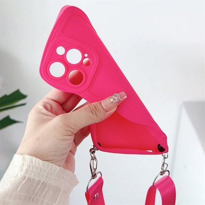 Luxury Solid Color Crossbody Lanyard Wave Silicone Phone Case
