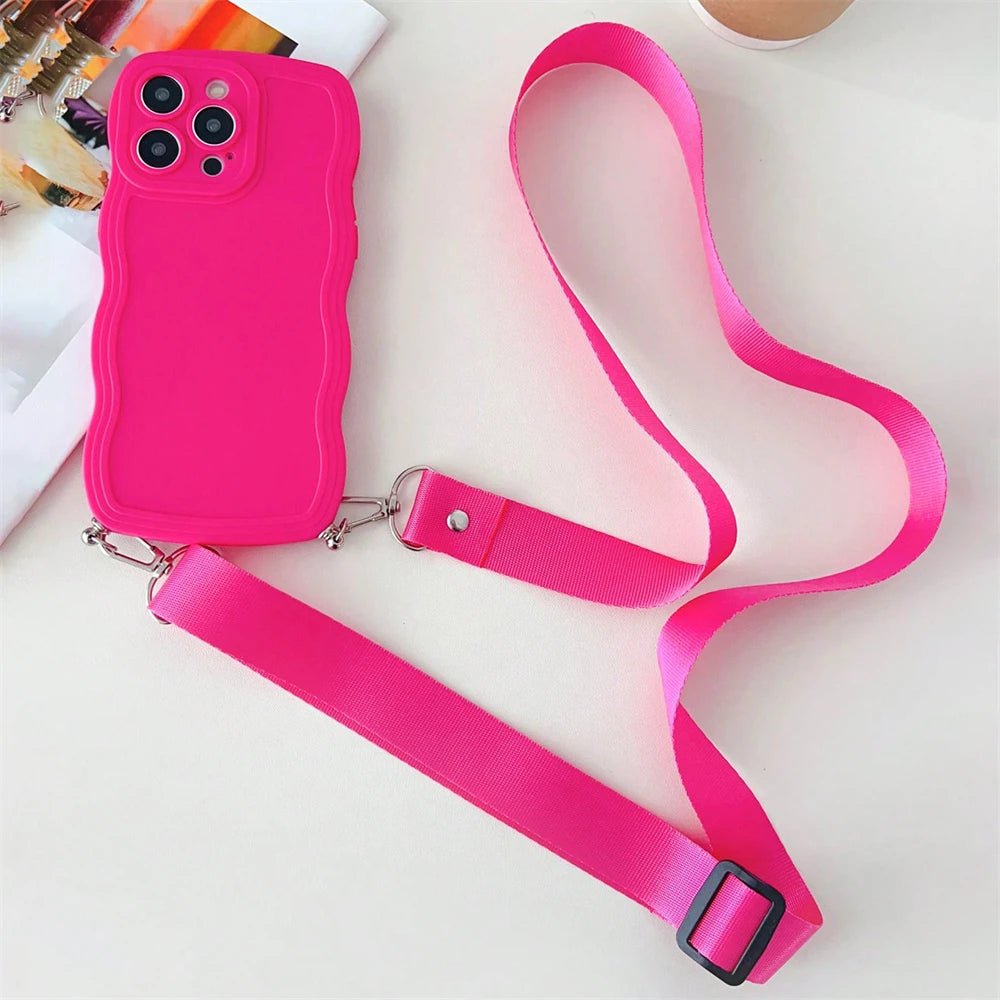 Luxury Solid Color Crossbody Lanyard Wave Silicone Phone Case